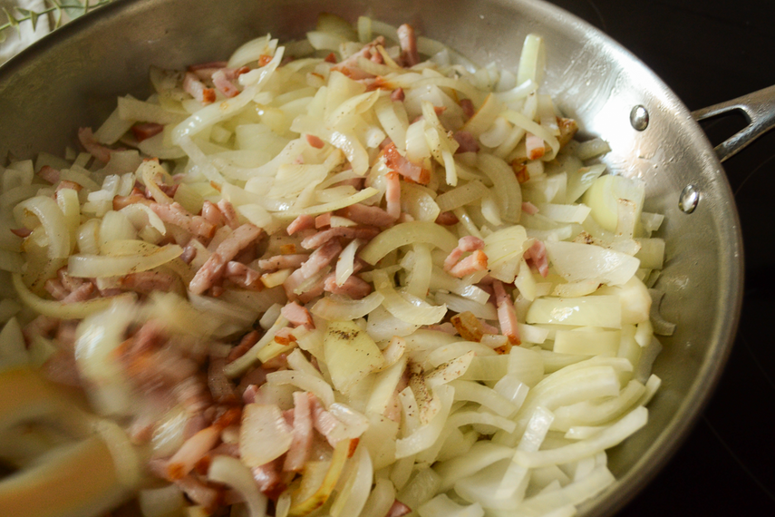 frying bacon with onions