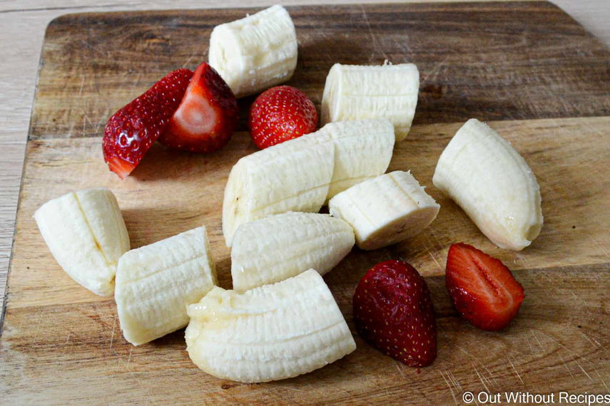 Cutted banana and strawberry