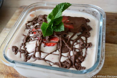 Ready frozen Ice Cream with strawberry, chocolate and mint